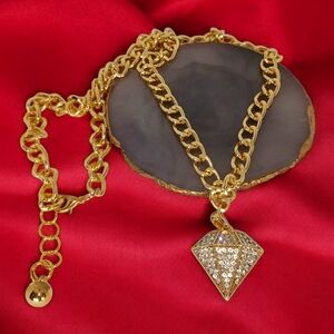 Chunky Cuban Chain Necklace Iced Out Diamond Pendant Bling Luxe Glam Hip Hop